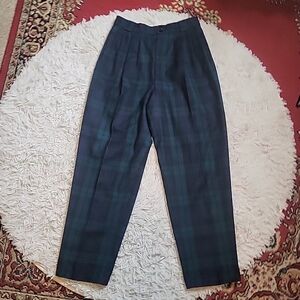 Vintage Wool Plaid Trousers Pants Giorgio Sant' Angelo Size 14 Blue Green Black